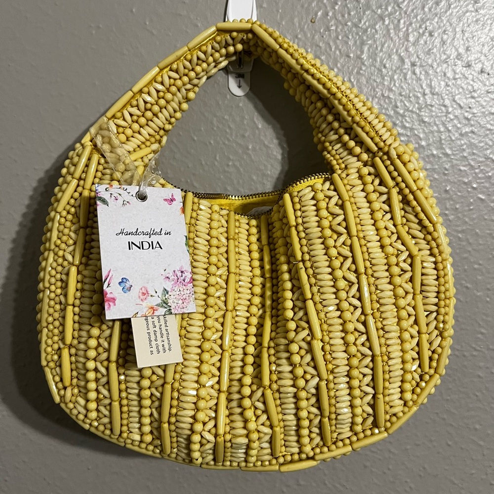 Handcrafted in India Yellow Beaded Shoulder Bag Purse NWT TikTok Viral Style